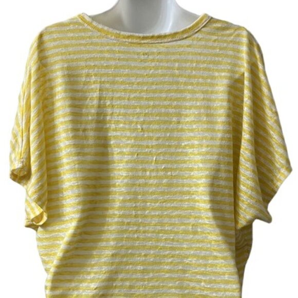 a.n.a Women's Yellow Striped Faux Button Down Tie Front Dolman Sleeve Top NWOT - Picture 6 of 8